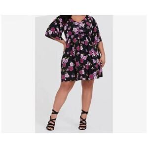 Torrid Chiffon Pink Black Floral Kimono Style Sheer Shirt Dress Plus Size 3XL